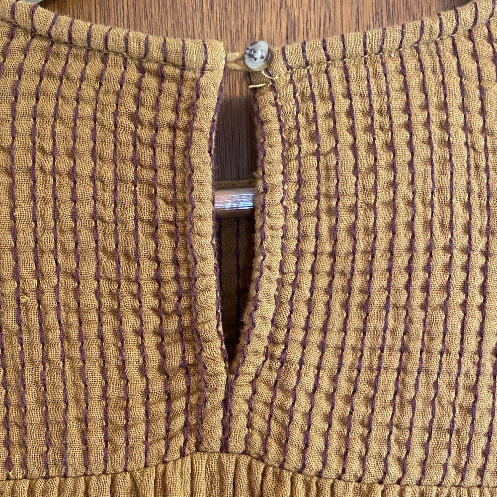 Madewell Women Long Puff Sleeve Mustard Yellow Waffle Knit Georgette Top Small - Picture 5 of 8